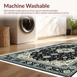 Ultra Soft Area Rug, Non Slip, Stain Resistant, Washable Area Rugs for Living Room, Bedroom, Non-Shedding Vintage Bedroom Area Rug Black Ivory(Black)