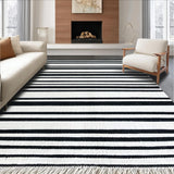 Ultra Soft Area Rug, Non Slip, Stain Resistant, Washable Area Rugs for Living Room, Bedroom, Minimalist Monochrome Linear Pattern Rug with Bold Black and White Stripes(Black)