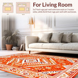 Ultra Soft Area Rug, Non Slip, Stain Resistant, Washable Area Rugs for Living Room, Bedroom, Rustic Geometric Orange Elegance(Orange)