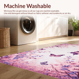 Ultra Soft Area Rug, Non Slip, Stain Resistant, Washable Area Rugs for Living Room, Bedroom, Delicate Insect Print with Cozy Vibes(Pink)