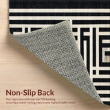 Ultra Soft Area Rug, Non Slip, Stain Resistant, Washable Area Rugs for Living Room, Bedroom, Urban Stripe Fusion Rug Featuring Graphic Parallel Bands and Sleek Contrast(Black)