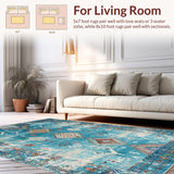 Ultra Soft Area Rug, Non Slip, Stain Resistant, Washable Area Rugs for Living Room, Bedroom, Rustic Geometric Earthy Tones(Blue)