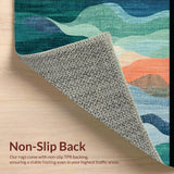 Ultra Soft Area Rug, Non Slip, Stain Resistant, Washable Area Rugs for Living Room, Bedroom, Nautical Shoreline Runner Rug with Seafoam Wave Designs and Coral Reef Details(Blue)