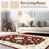 Ultra Soft Area Rug, Non Slip, Stain Resistant, Washable Area Rugs for Living Room, Bedroom, Rustic Elegant Floral Arrangement Design(Red)