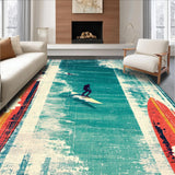 Ultra Soft Area Rug, Non Slip, Stain Resistant, Washable Area Rugs for Living Room, Bedroom, Coral Green Surfboard Rug Featuring Tropical Hibiscus and Silhouette Theme(Blue)