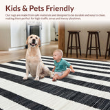 Ultra Soft Area Rug, Non Slip, Stain Resistant, Washable Area Rugs for Living Room, Bedroom, Minimalist Striped Area Rug Reversible Door Mat Style(Black)