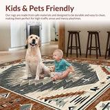 Ultra Soft Area Rug, Non Slip, Stain Resistant, Washable Area Rugs for Living Room, Bedroom, Rustic Geometric Motif Design(Brown)
