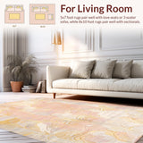 Ultra Soft Area Rug, Non Slip, Stain Resistant, Washable Area Rugs for Living Room, Bedroom, Art Deco Rug with Gold Detailing and Peach Gradient(Pink)