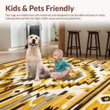 Ultra Soft Area Rug, Non Slip, Stain Resistant, Washable Area Rugs for Living Room, Bedroom, Artistic Cream and Yellow Motif(Yellow)