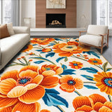 Ultra Soft Area Rug, Non Slip, Stain Resistant, Washable Area Rugs for Living Room, Bedroom, Lively Outdoor Blossom Patterned Rug(Orange)