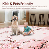 Ultra Soft Area Rug, Non Slip, Stain Resistant, Washable Area Rugs for Living Room, Bedroom, Elegant Floral Garden Inspiration(Pink)