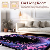 Ultra Soft Area Rug, Non Slip, Stain Resistant, Washable Area Rugs for Living Room, Bedroom, Serene Garden-Inspired Atmosphere(Purple)