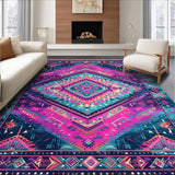 Ultra Soft Area Rug, Non Slip, Stain Resistant, Washable Area Rugs for Living Room, Bedroom, Vibrant Geometric Boho Aesthetic(Pink)