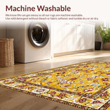 Ultra Soft Area Rug, Non Slip, Stain Resistant, Washable Area Rugs for Living Room, Bedroom, Radiant Earthy Tones with Blooms(Gold)
