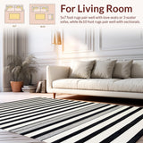 Ultra Soft Area Rug, Non Slip, Stain Resistant, Washable Area Rugs for Living Room, Bedroom, Farmhouse Style Striped Carpet for Porch Entry(Black)