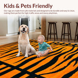 Ultra Soft Area Rug, Non Slip, Stain Resistant, Washable Area Rugs for Living Room, Bedroom, Rustic Earthy Tiger Skin Motif(Orange)