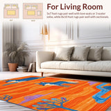 Ultra Soft Area Rug, Non Slip, Stain Resistant, Washable Area Rugs for Living Room, Bedroom, Cartoon Animal Whimsy Pattern(Orange)