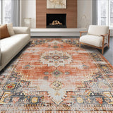Ultra Soft Area Rug, Non Slip, Stain Resistant, Washable Area Rugs for Living Room, Bedroom, Contemporary Ogee Style Accent(Orange)