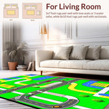 Ultra Soft Area Rug, Non Slip, Stain Resistant, Washable Area Rugs for Living Room, Bedroom, Dynamic Roadway Exploration Design(Green)