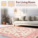Ultra Soft Area Rug, Non Slip, Stain Resistant, Washable Area Rugs for Living Room, Bedroom, Desert Bloom Floral Motif Beige and Dusty Rose Accents(Ivory)