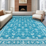 Ultra Soft Area Rug, Non Slip, Stain Resistant, Washable Area Rugs for Living Room, Bedroom, Graceful Bow Tie Rug Coquette Style Wave Edge Aesthetic Preppy Home Accent(Blue)