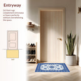 Ultra Soft Area Rug, Non Slip, Stain Resistant, Washable Area Rugs for Living Room, Bedroom, Elegant Blue Porcelain Floral Motif(Blue)