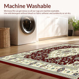 Ultra Soft Area Rug, Non Slip, Stain Resistant, Washable Area Rugs for Living Room, Bedroom, Traditional Medallion Indoor Area in Deep Maroon and Cream(Red)