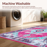 Ultra Soft Area Rug, Non Slip, Stain Resistant, Washable Area Rugs for Living Room, Bedroom, Soft Pastel Geometric Accents(Pink)