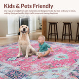 Ultra Soft Area Rug, Non Slip, Stain Resistant, Washable Area Rugs for Living Room, Bedroom, Cozy Warm-Toned Lattice Design(Pink)