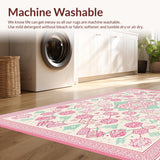Ultra Soft Area Rug, Non Slip, Stain Resistant, Washable Area Rugs for Living Room, Bedroom, Festive Springtime Floral Pattern(Pink)