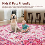 Ultra Soft Area Rug, Non Slip, Stain Resistant, Washable Area Rugs for Living Room, Bedroom, Artistic Bright Floral Impression(Pink)
