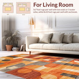 Ultra Soft Area Rug, Non Slip, Stain Resistant, Washable Area Rugs for Living Room, Bedroom, Vibrant Earthy Toned Composition(Orange)