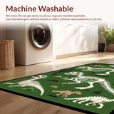 Ultra Soft Area Rug, Non Slip, Stain Resistant, Washable Area Rugs for Living Room, Bedroom, Rustic Vintage Dinosaur Artistry(Green)