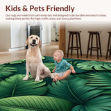 Ultra Soft Area Rug, Non Slip, Stain Resistant, Washable Area Rugs for Living Room, Bedroom, Charming Tropical Leaf Aesthetic(Green)
