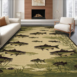 Ultra Soft Area Rug, Non Slip, Stain Resistant, Washable Area Rugs for Living Room, Bedroom, Rustic Wildlife Scene Imagery(Green)