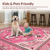 Ultra Soft Area Rug, Non Slip, Stain Resistant, Washable Area Rugs for Living Room, Bedroom, Chic Western Floral Aesthetic(Pink)