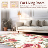 Ultra Soft Area Rug, Non Slip, Stain Resistant, Washable Area Rugs for Living Room, Bedroom, Cozy Traditional Rose Emblem(White)