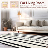 Ultra Soft Area Rug, Non Slip, Stain Resistant, Washable Area Rugs for Living Room, Bedroom, Chic Striped Minimalist Aesthetic(Black)