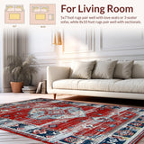 Ultra Soft Area Rug, Non Slip, Stain Resistant, Washable Area Rugs for Living Room, Bedroom, Contemporary Distressed Geometric Style(Red)