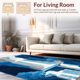 Ultra Soft Area Rug, Non Slip, Stain Resistant, Washable Area Rugs for Living Room, Bedroom, Serene Blue Tidal Patterns(Blue)