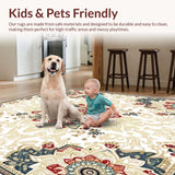 Ultra Soft Area Rug, Non Slip, Stain Resistant, Washable Area Rugs for Living Room, Bedroom, Boho Chic Area Showcasing Blooms and Artistic Beige Filigree(Beige)