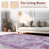 Ultra Soft Area Rug, Non Slip, Stain Resistant, Washable Area Rugs for Living Room, Bedroom, Stylish Curved Linear Motif(Purple)