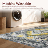 Ultra Soft Area Rug, Non Slip, Stain Resistant, Washable Area Rugs for Living Room, Bedroom, Vintage Ethnic Distressed Motif(Gray)