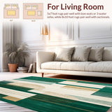 Ultra Soft Area Rug, Non Slip, Stain Resistant, Washable Area Rugs for Living Room, Bedroom, Textured Beige With Abstract Shapes And Deep Green Highlights(Green)