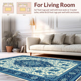 Ultra Soft Area Rug, Non Slip, Stain Resistant, Washable Area Rugs for Living Room, Bedroom, Retro Medallion Floral Bedroom Washable Area Rug(Blue)