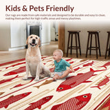 Ultra Soft Area Rug, Non Slip, Stain Resistant, Washable Area Rugs for Living Room, Bedroom, Rustic Red Aquatic Design(Red)