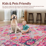 Ultra Soft Area Rug, Non Slip, Stain Resistant, Washable Area Rugs for Living Room, Bedroom, Rustic Multi-Colored Tiled Pattern(Pink)