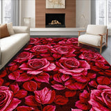 Ultra Soft Area Rug, Non Slip, Stain Resistant, Washable Area Rugs for Living Room, Bedroom, Artistic Plush Floral Interpretation(Red)