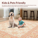Ultra Soft Area Rug, Non Slip, Stain Resistant, Washable Area Rugs for Living Room, Bedroom, Artisan Boho with Ornate Geometric Lattice and Faded Florals(Beige)
