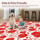 Ultra Soft Area Rug, Non Slip, Stain Resistant, Washable Area Rugs for Living Room, Bedroom, Sophisticated Geometric Rose Pattern(Red)